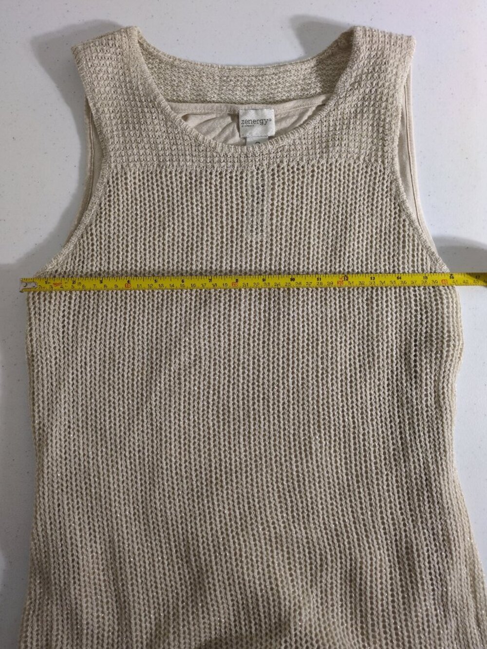 Zenergy By Chicos Maxi Dress Size 2 Large Knitted Linen Blend Beige Shimmer - Picture 8 of 8